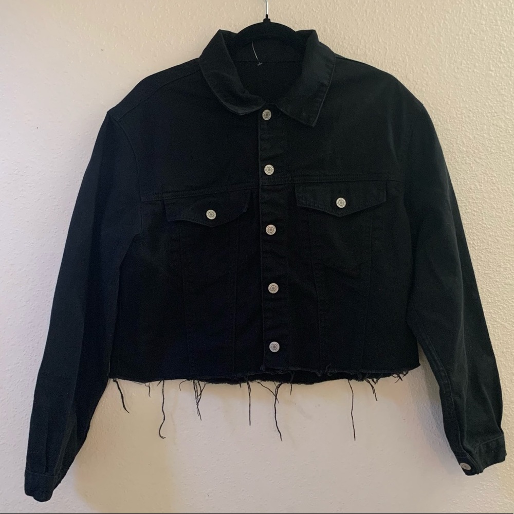 John Galt Black Denim Cropped Jean Jacket Sz Small